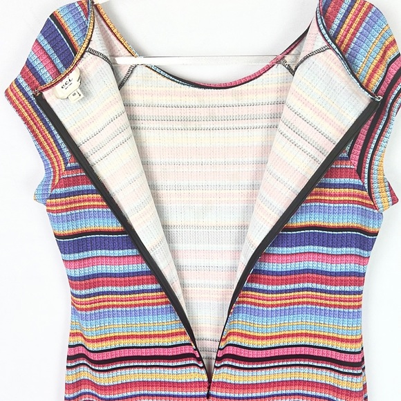 ECI |🌈👗Colorful Striped Cap Sleeves Bodycon Shift Style Dress - Picture 10 of 10